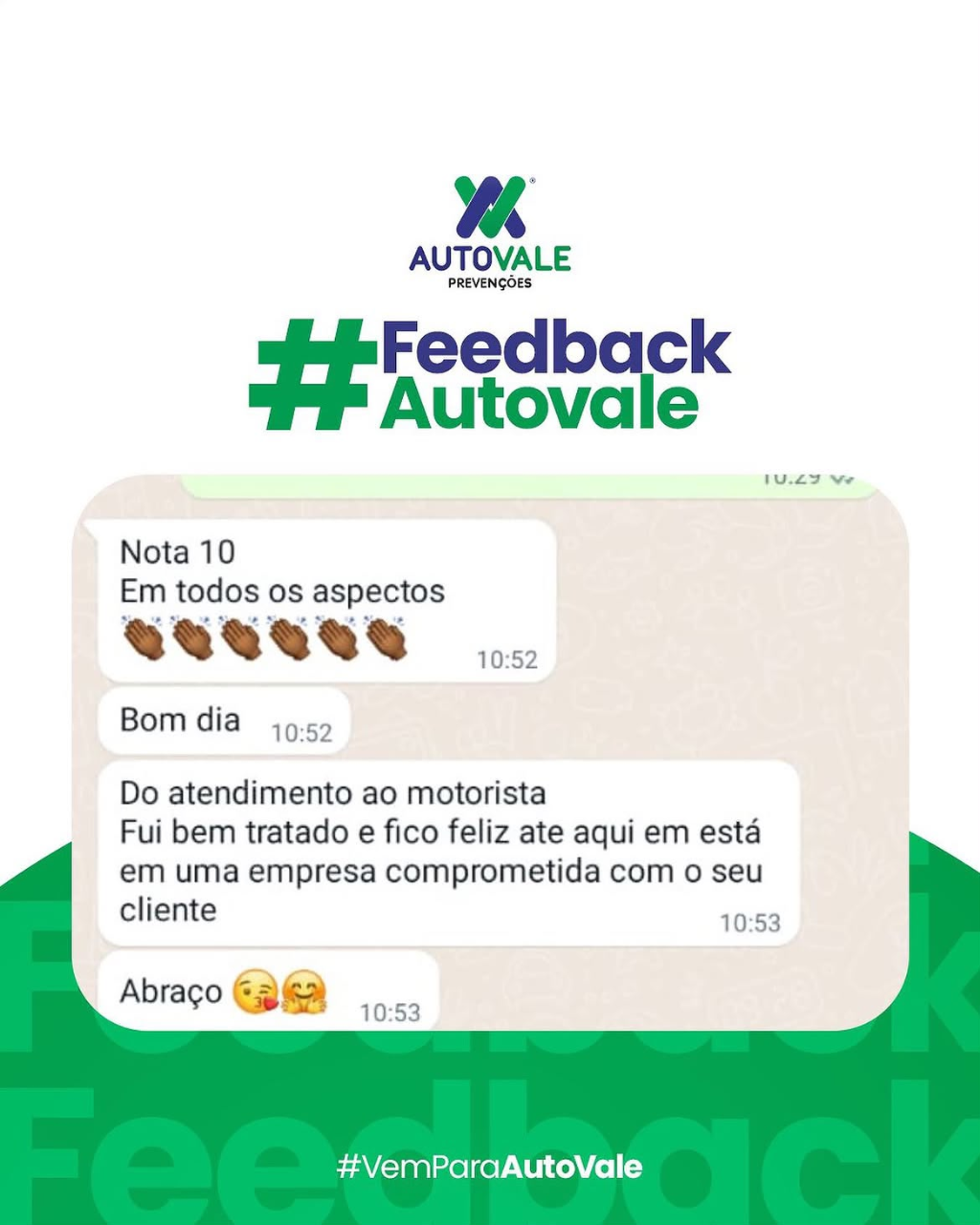 Feedback real de associado AutoVale via WhatsApp